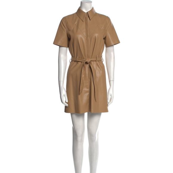 Nanushka Roberta Vegan Leather Shirt Dress - XS Brown